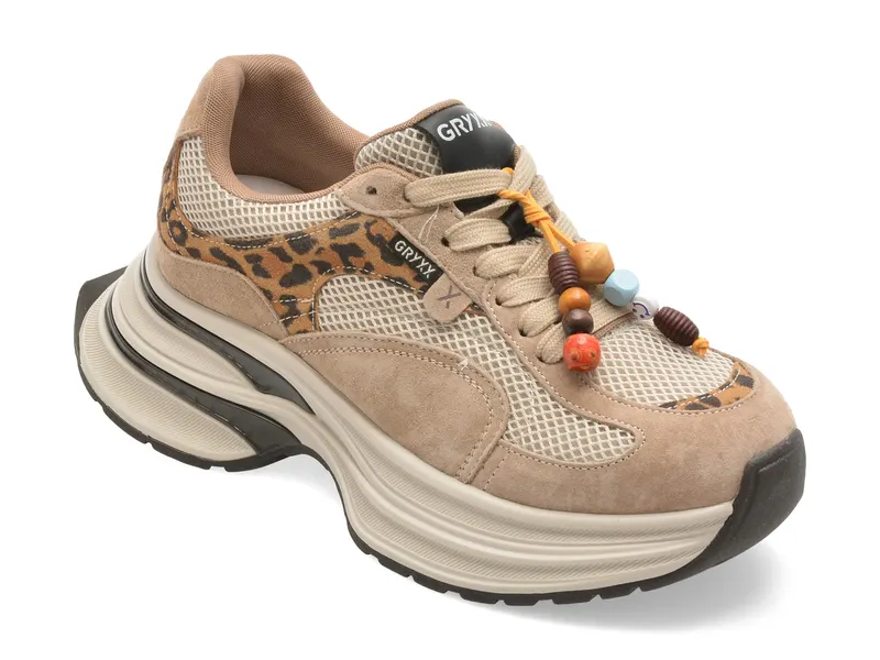 Pantofi sport bej, 9052, din nabuc