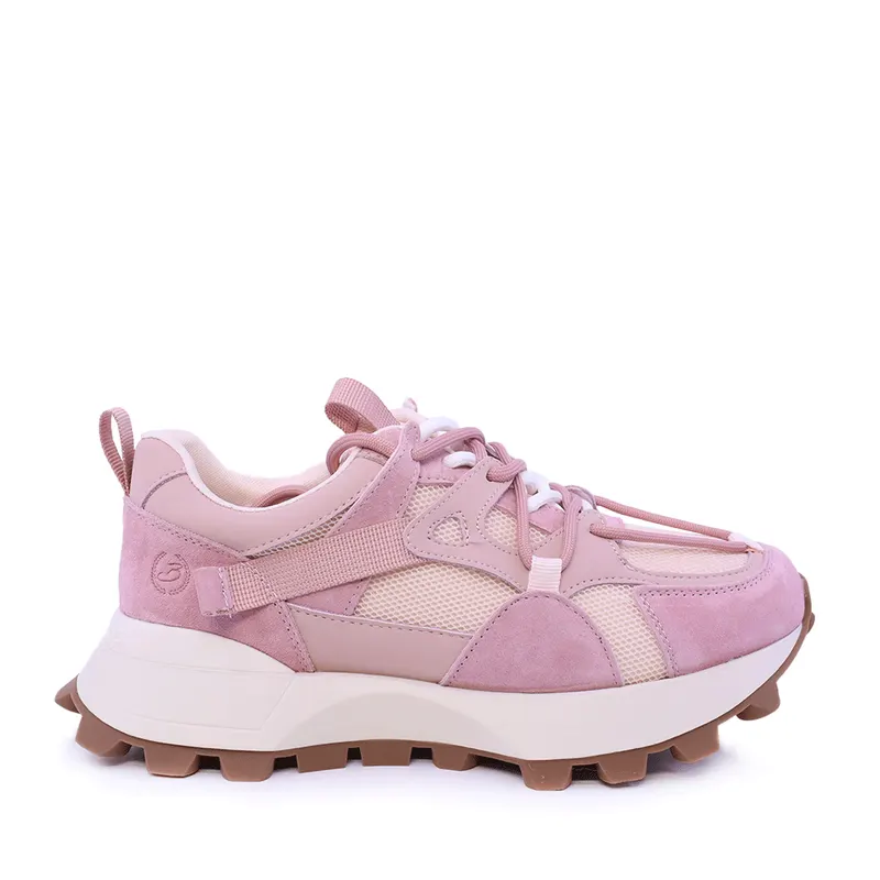 Sneakers femei roz din piele întoarsă și textil 1991DP0490VRO