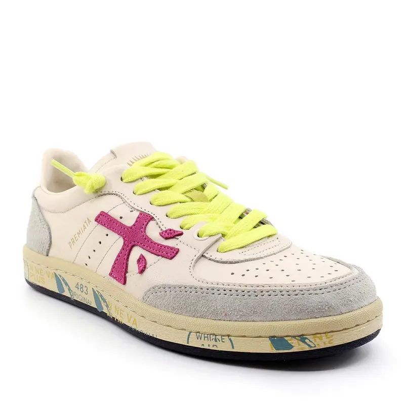 Sneakers Premiata BSKT ClayD albi din piele 1691DP8283A — imaginea 2