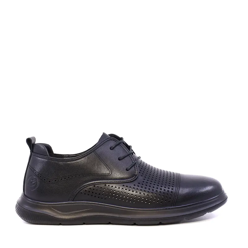 Pantofi perforați bărbați negri din piele cu talpă flexibilă 3851bpf820n