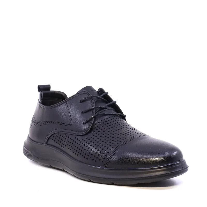 Pantofi perforați bărbați negri din piele cu talpă flexibilă 3851bpf820n — imaginea 2
