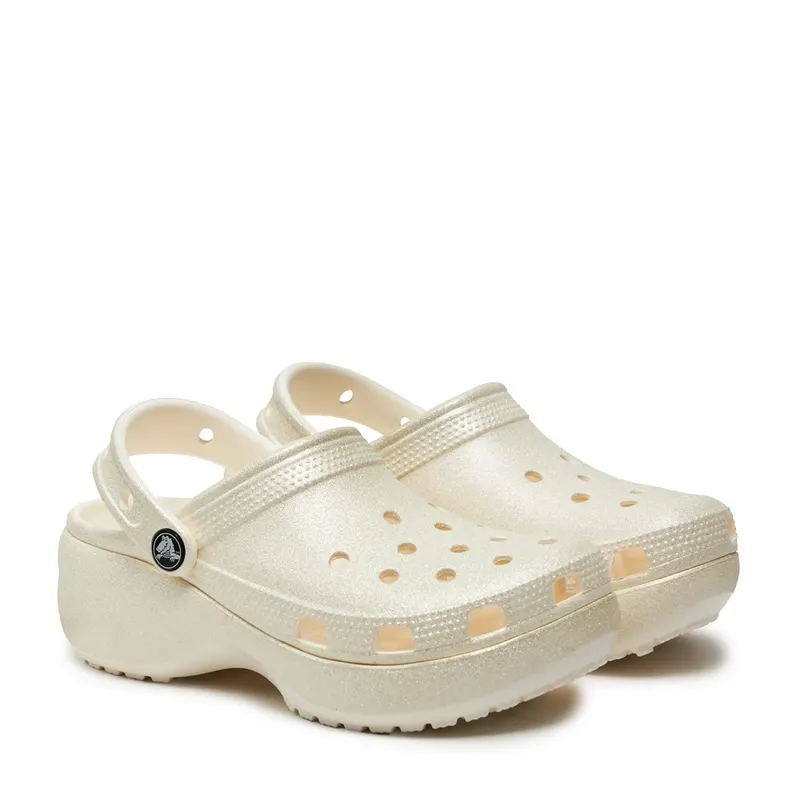 Saboți femei CROCS Classic Platform Glitter Clog chalk 3891DSL207241GLBE — imaginea 2