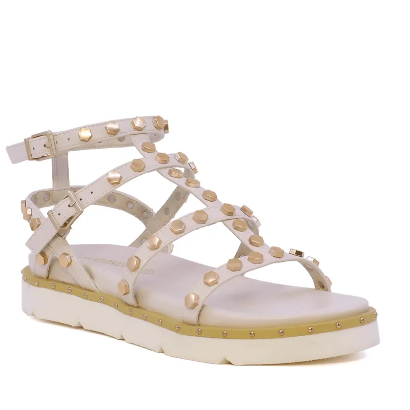 Sandale romane femei albe cu accesorii 3931DS2371A — imaginea 2
