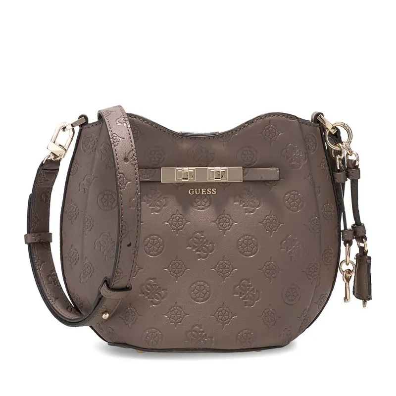 Poșetă tip bucket femei Guess Carmela taupe cu logo 912POSSHWPD2225030TA
