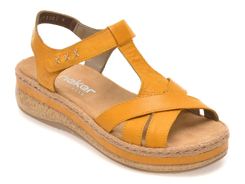 Sandale RIEKER galbene, V0919, din piele naturala
