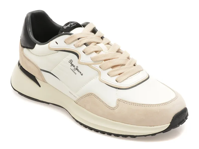 Pantofi sport PEPE JEANS albi, MS60022, din material textil
