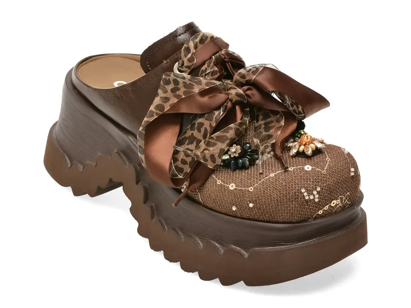 Papuci GRYXX maro, 6635, din material textil si piele naturala