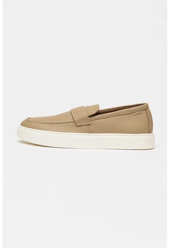 Pantofi loafer din piele cu varf rotund - Maro camel