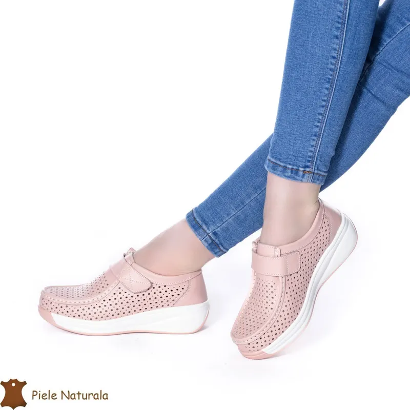 Pantofi Perforati Dama Piele naturală CRL0106 ROZ