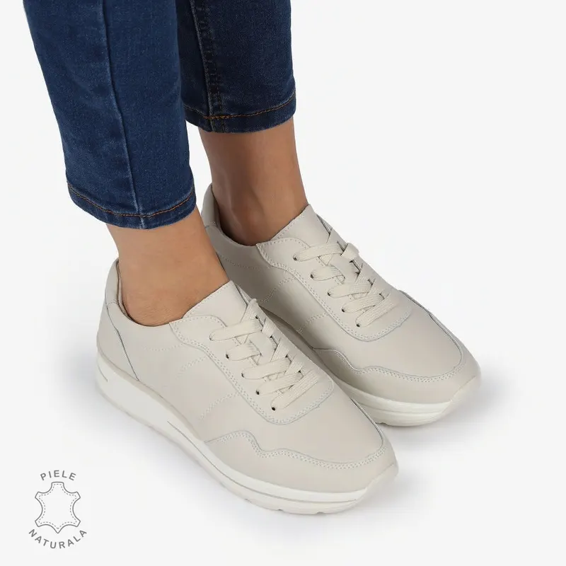 PANTOFI CASUAL Piele Naturala CU INCHIDERE SIRET SI MODEL PE TALPA CRL1303 BEJ