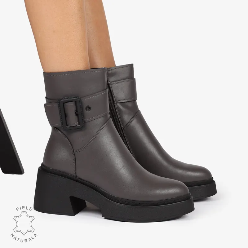 Botine Dama Piele Naturala cu Catarama, Design Modern și Confortabil CRL1242 Gri