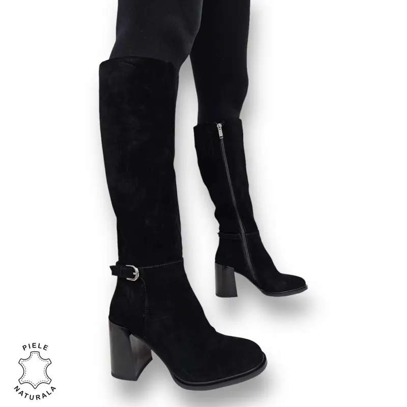 CIZME DAMA din PIELE NATURALA Intoarsa cu FERMOAR CRL0923 CULOARE: Negru