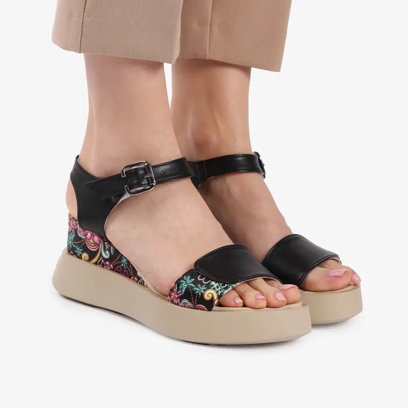 Sandale dama din Piele Ecologica cu Imprimeu Floral CRL0813