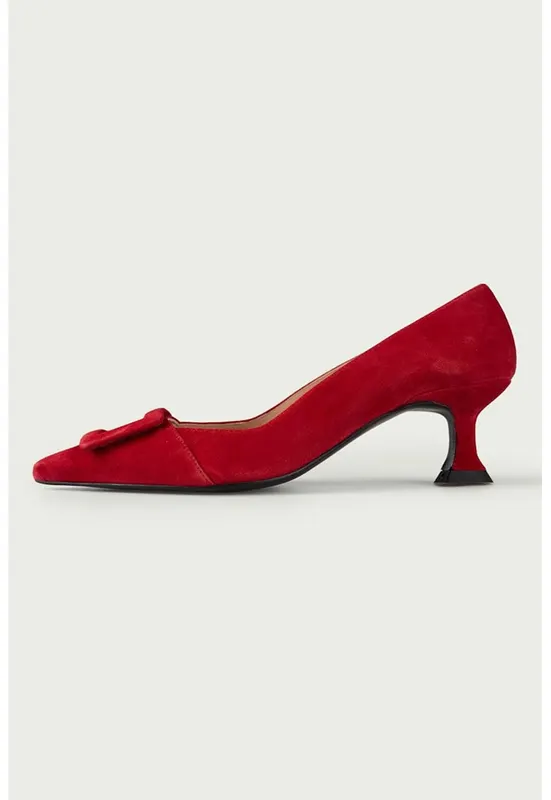 Pantofi din piele intoarsa cu varf ascutit Alana - Rosu vermillion