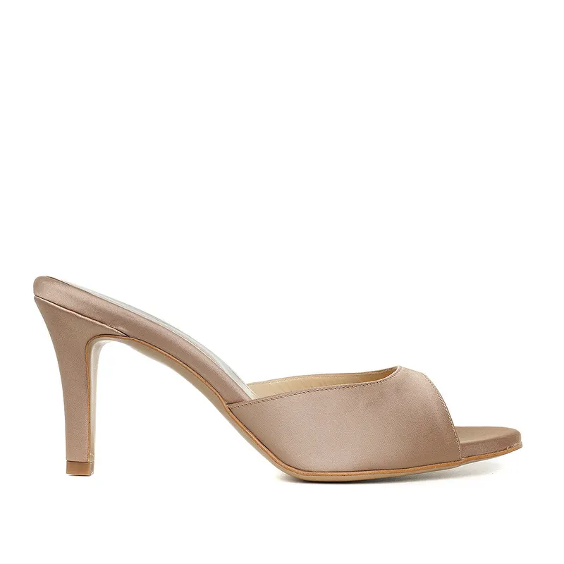 Saboti Vicky Satin, Varf Rotund, Nude-Auriu