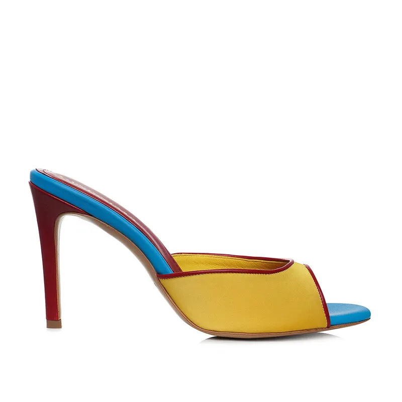 Saboti Vicky Satin-Piele Naturala, Varf Rotund, Multicolor