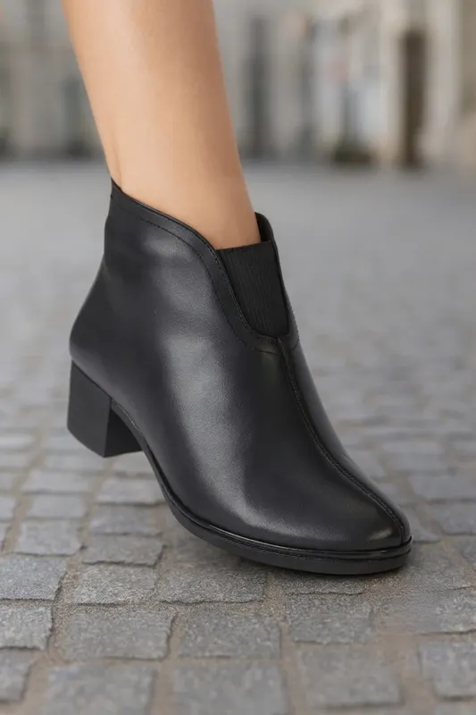 Botine Casual din Piele Box Negre cu Fermoar - OVE