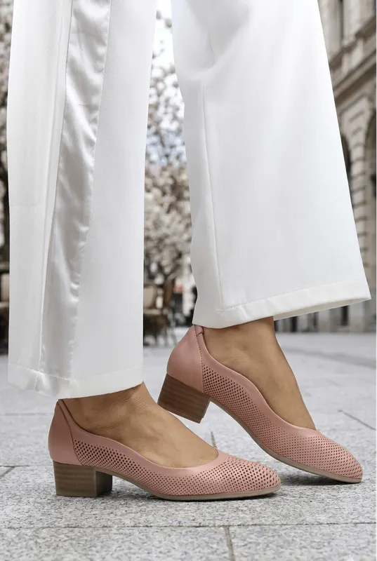 Pantofi Eleganti cu Toc Mediu din Piele Pudra - KYZE PINK