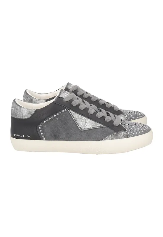 Pantofi sport cu insertii din piele - Argintiu/Gri inchis
