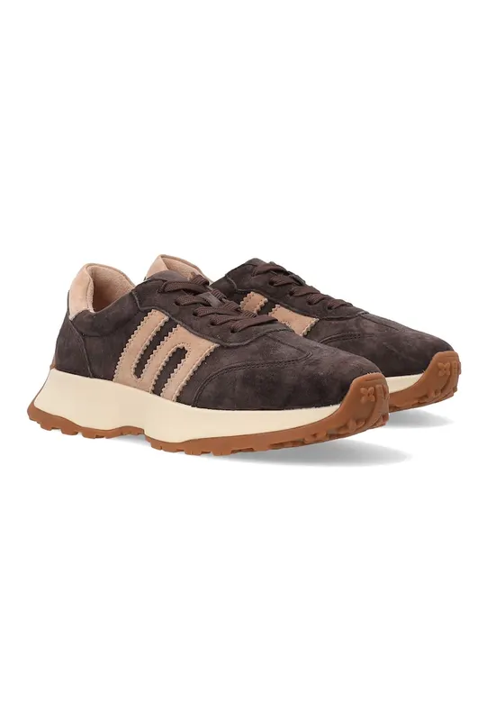 Pantofi sport flatform din piele intoarsa - Maro