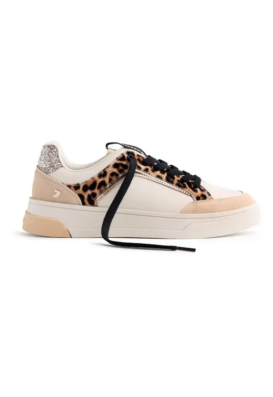 Pantofi sport de piele cu garnituri cu animal print - Maro