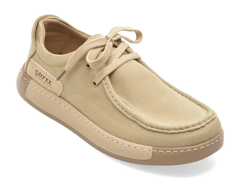 Mocasini bej, 93662, din material textil