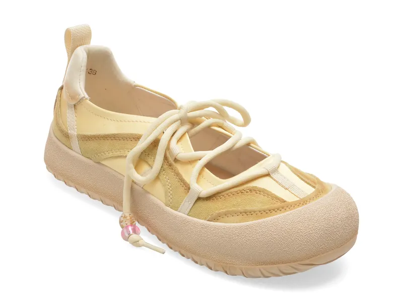 Pantofi sport galbeni, 261055, din material textil si piele naturala