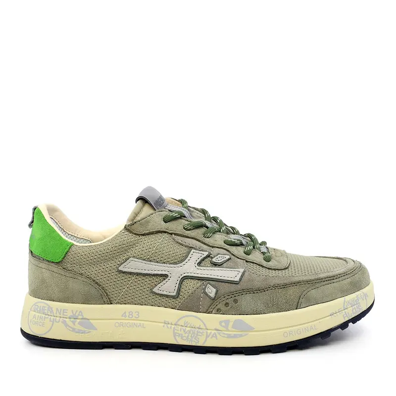 Sneakers bărbați Premiata Nous verzi din textil și piele 1691BP8062V