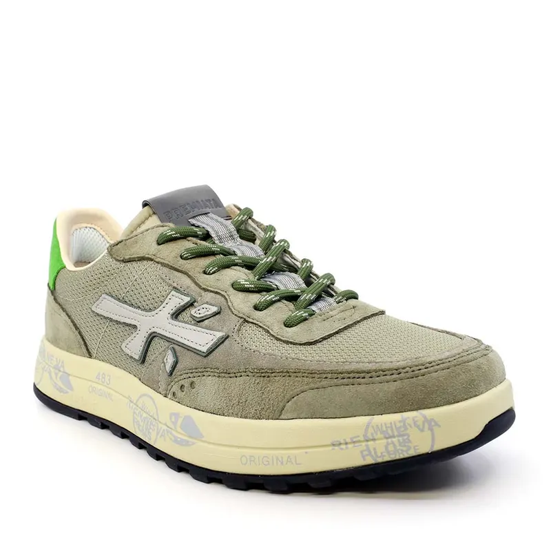 Sneakers bărbați Premiata Nous verzi din textil și piele 1691BP8062V — imaginea 2