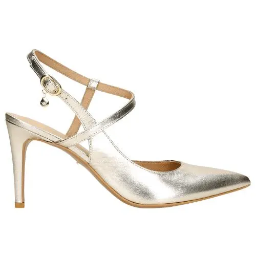 Pantofi stiletto aurii cu toc și călcâi expus damă