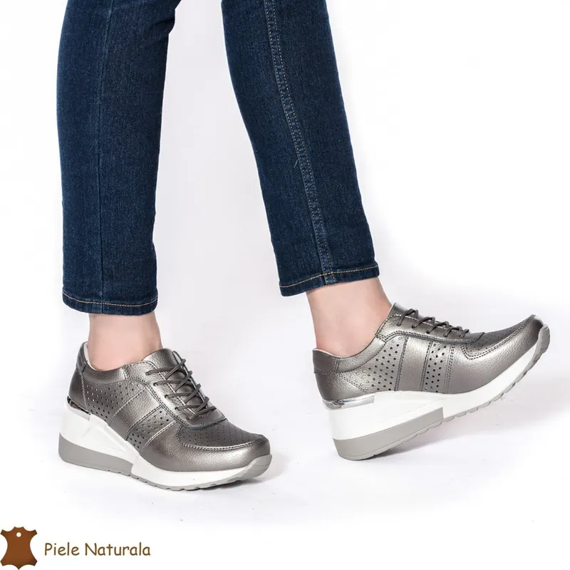 Pantofi Casual Dama din Piele naturală CRL0116 PEWTER