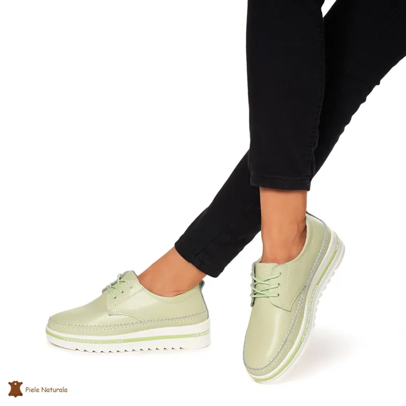 Pantofi Casual dama din Piele naturala cu talpa groasa CRL0053 VERDE