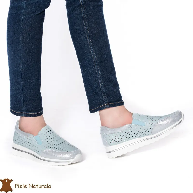 Pantofi Casual dama din Piele naturala CRL0860 ALBASTRU