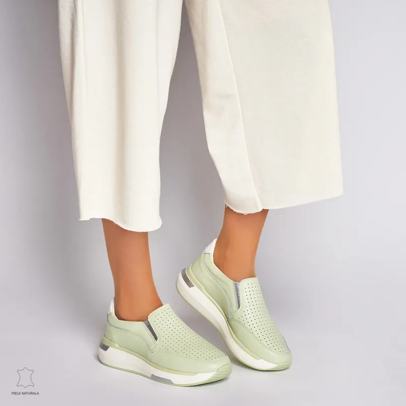 Pantofi casual de dama din piele naturala cu talpa platforma CRL0015 Verde