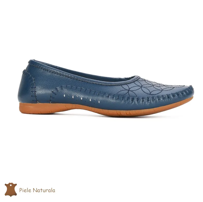 Balerini Bleumarin Din Piele Naturala CRL0223