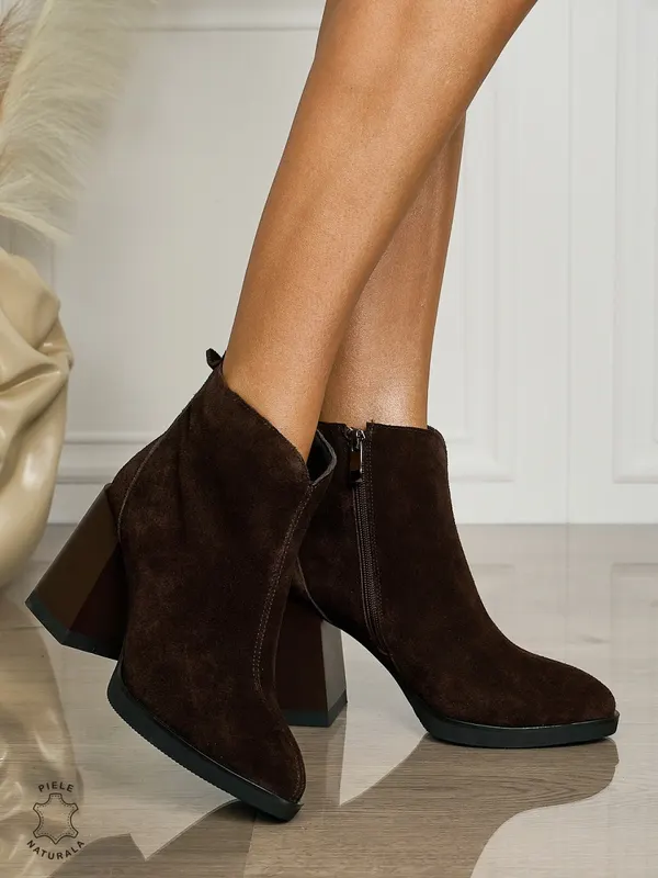 Botine DAMA din PIELE NATURALA CU TOC GROS CRL1496 Cafeniu