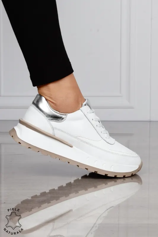 Pantofi Casual DAMA din PIELE Naturala cu model pe talpa CRL1524 ALB