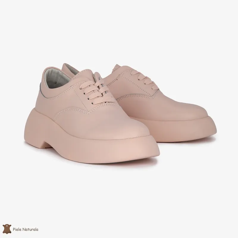 Pantofi Casual de dama din Piele naturala cu talpa groasa CRL0524 ROZ