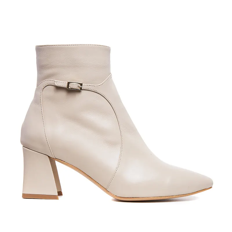 Botine Lucy Piele Naturala, Alb-Unt - 42 / 6.5 cm - Gros Evazat