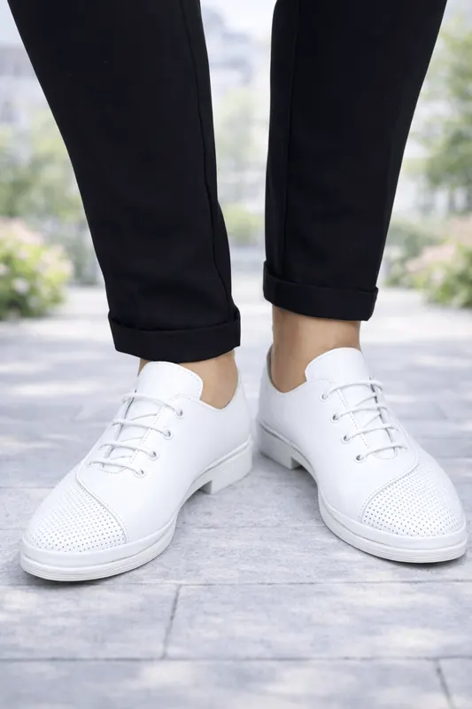 Pantofi Confort Perforati din Piele Albi - MIZ