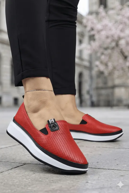 Mocasini Sport din Piele Rosie - LESY RED