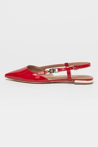 Balerini slingback de piele ecologica cu varf ascutit - Rosu/Auriu