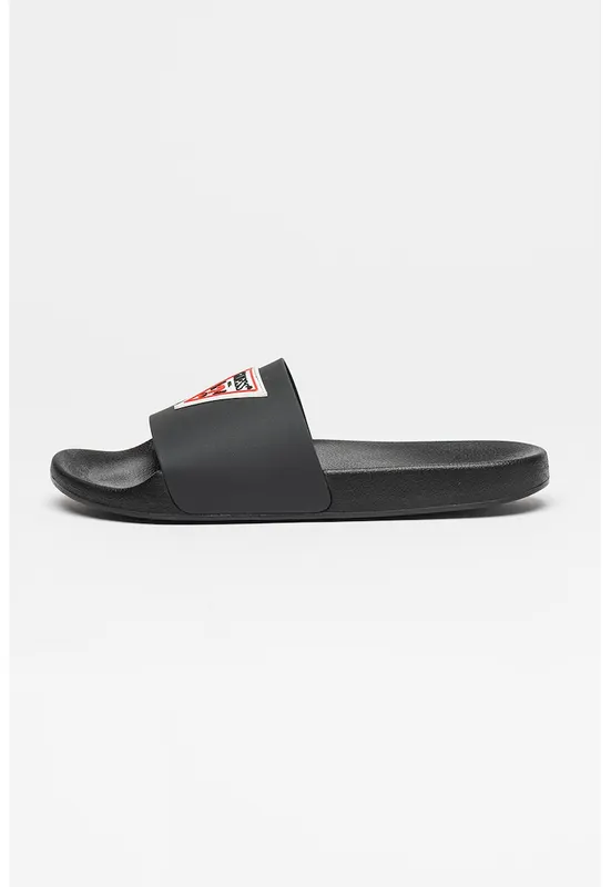 Papuci cu logo contrastant - Negru