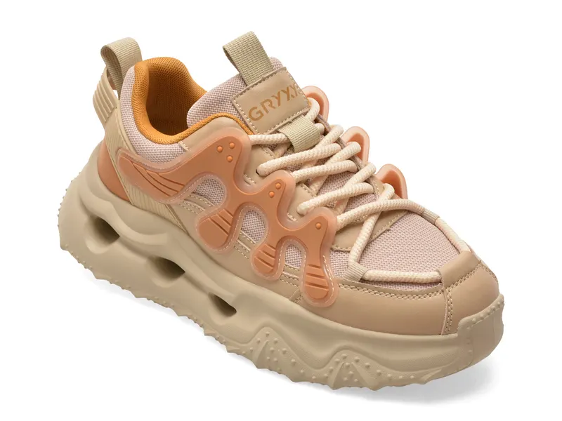 Pantofi sport bej, Y2002, din material textil si piele naturala