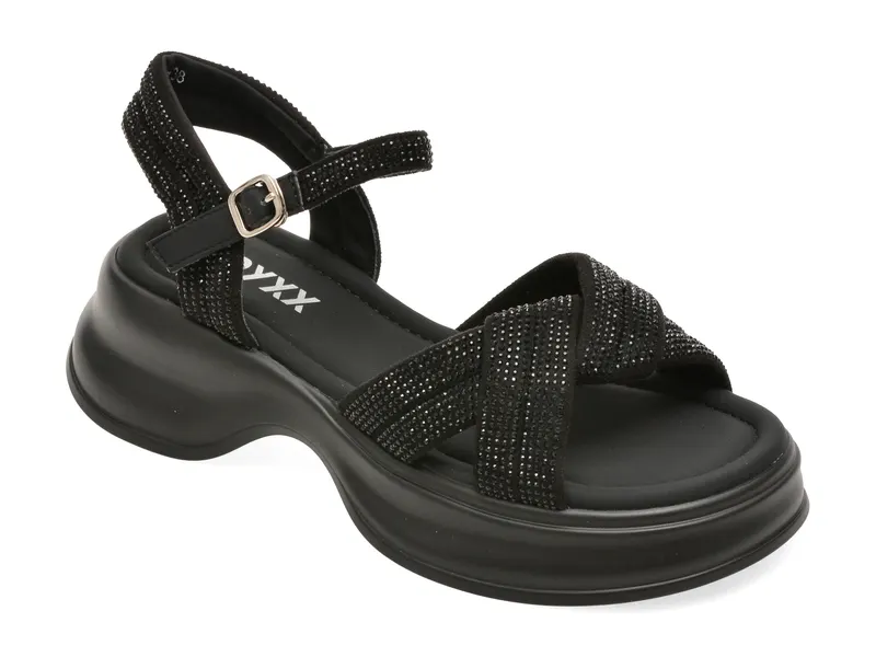 Sandale negre, 8826, din material textil