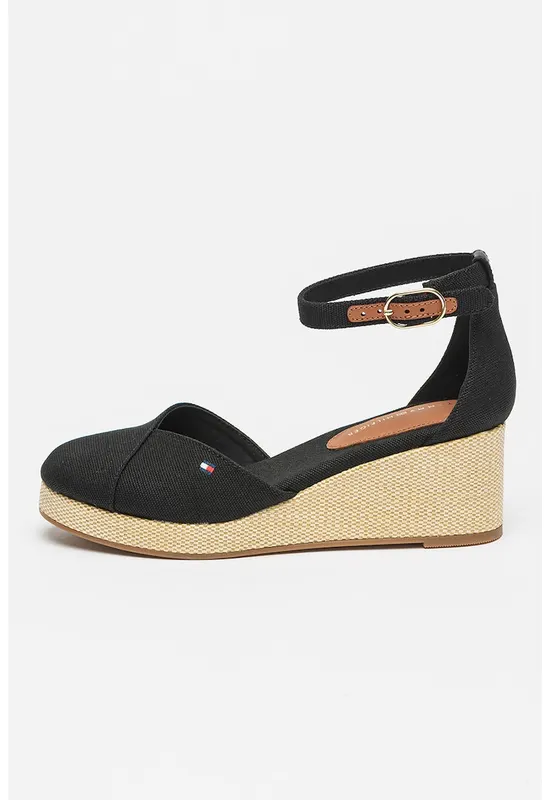 Sandale cu talpa wedge Flag - Negru