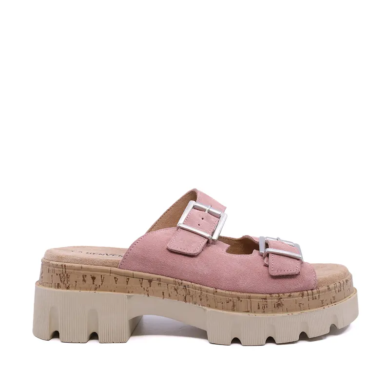 Saboți chunky femei roz din piele întoarsă 1937DST424188VRO