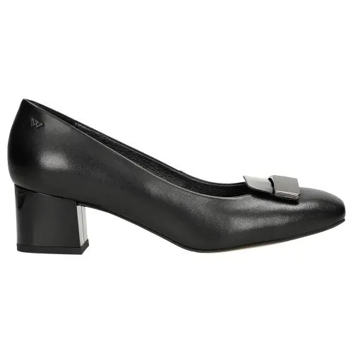 Pantofi stiletto negri din piele cu decor metalic damă