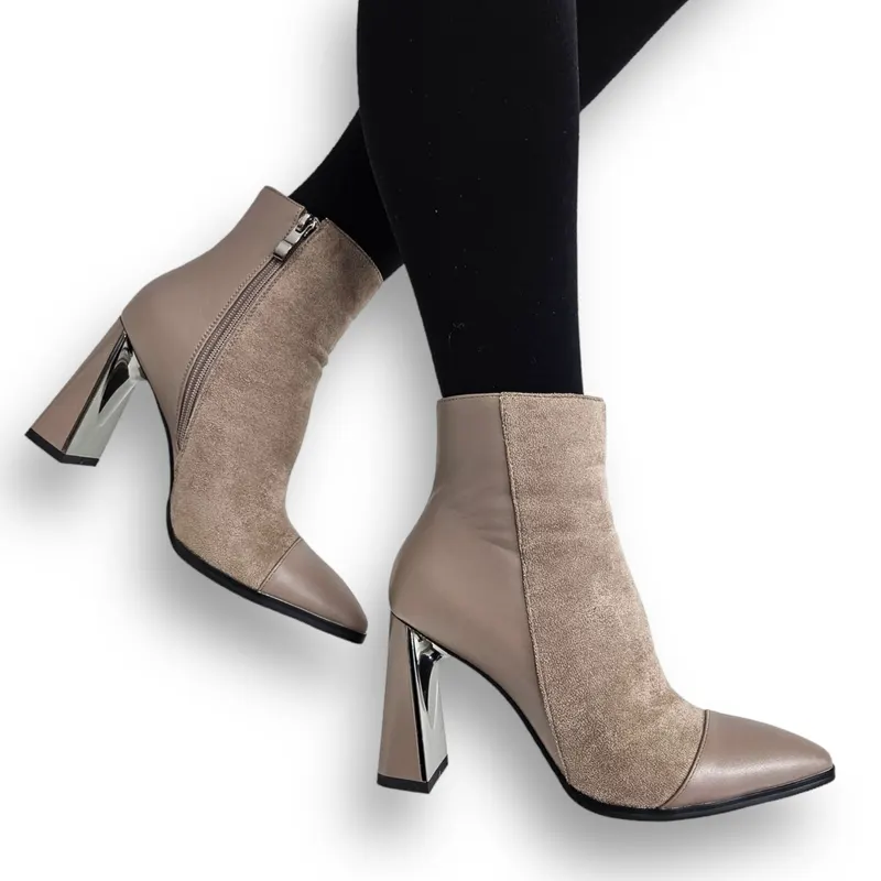 Botine DAMA din PIELE Ecologica cu FERMOAR CRL0933 CULOARE: KHAKI
