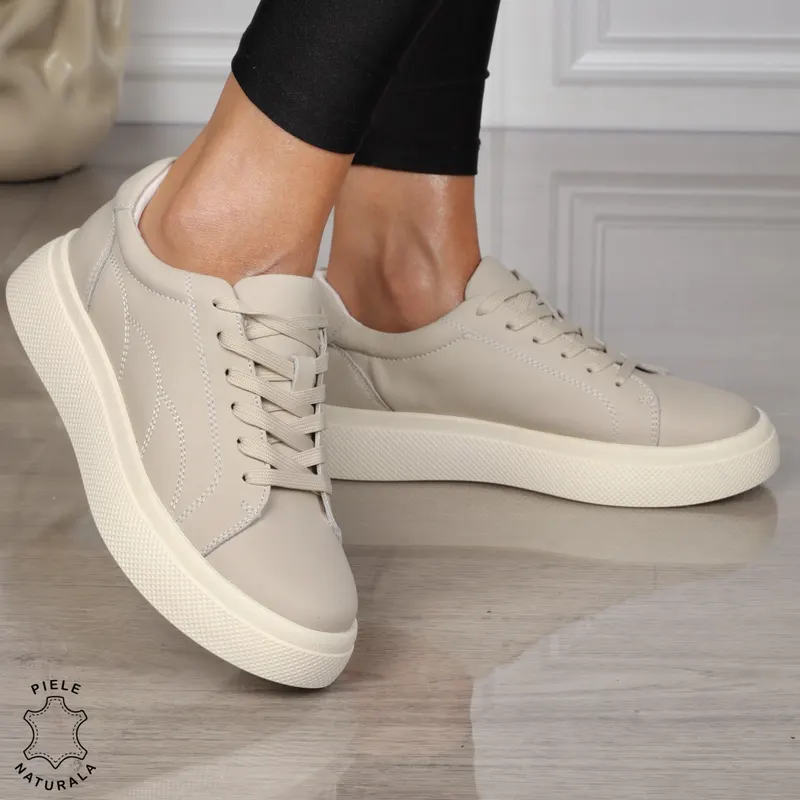 Pantofi CASUAL dama din piele naturala CU SIRET CRL1452 BEJ